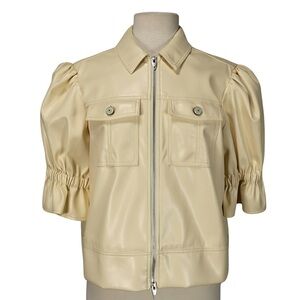 Cinq a Sept NWT $395 Lite Vegan Leather Jacket Puff Sl  Quiet Luxury Sz M Cream